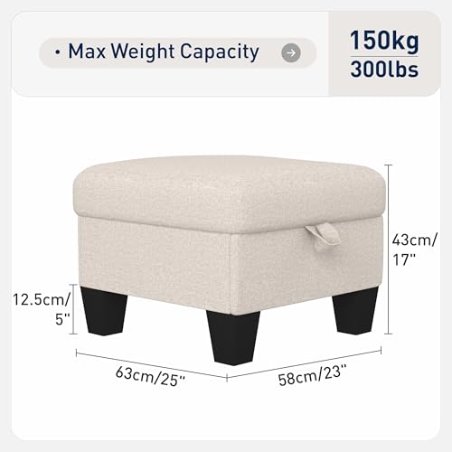 Beige Ottoman with Storage and Detachable 23" Footrest - Linen Material for Couch, Sofa, Residing Room, Condominium, or Loft