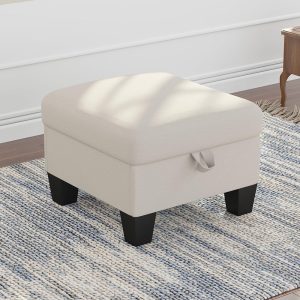 Beige Ottoman with Storage and Detachable 23″ Footrest – Linen Material for Couch, Sofa, Residing Room, Condominium, or Loft