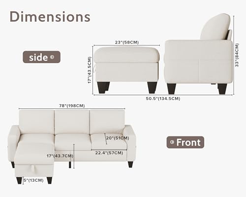 Beige Small 3-Seater Sectional Couch Set for Residing Room: Convertible L-Formed Sofa with Storage Ottoman - Superb Furnishings for Small Areas