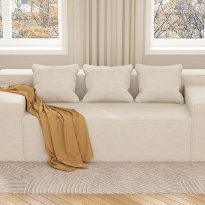 Modern 3-Seat Couch, Prepared-to-Use Hybrid Couch in a Field, Comfy Sofa with 3 Coordinating Pillows, Cat-Scratch Resistant Material, Splendid for Dwelling Room or Bed room, Beige