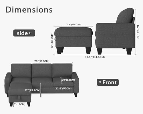 Convertible L-Formed Sectional Couch for Residing Room: Gray 3-Seater Sofa with Storage Ottoman - Best Furnishings Set for Small Areas