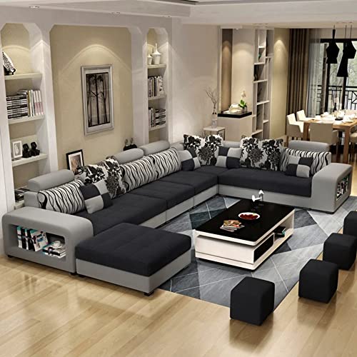 Fashionable European Cloth Luxurious 7-Seater Couch with USB Charging - Darkish Gray (360 x 240 x 176 cm)