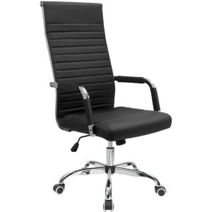 Homall Excessive Again Ribbed Government Workplace Chair – Adjustable PU Leather-based Swivel Chair with Armrests for Convention Use