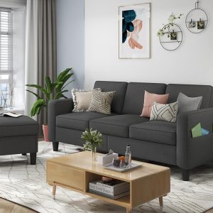 Fashionable Gray Sectional Sofa for Residing Room: L-Formed Couch with Storage Ottoman – 3-Seater Linen Cloth Futon Sleeper Furnishings Set for Small Areas and Residences