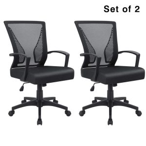 Set of two Homall Ergonomic Mid Again Mesh Workplace Chairs with Lumbar Help and Armrests, Swivel Desk Chairs for Pc Use