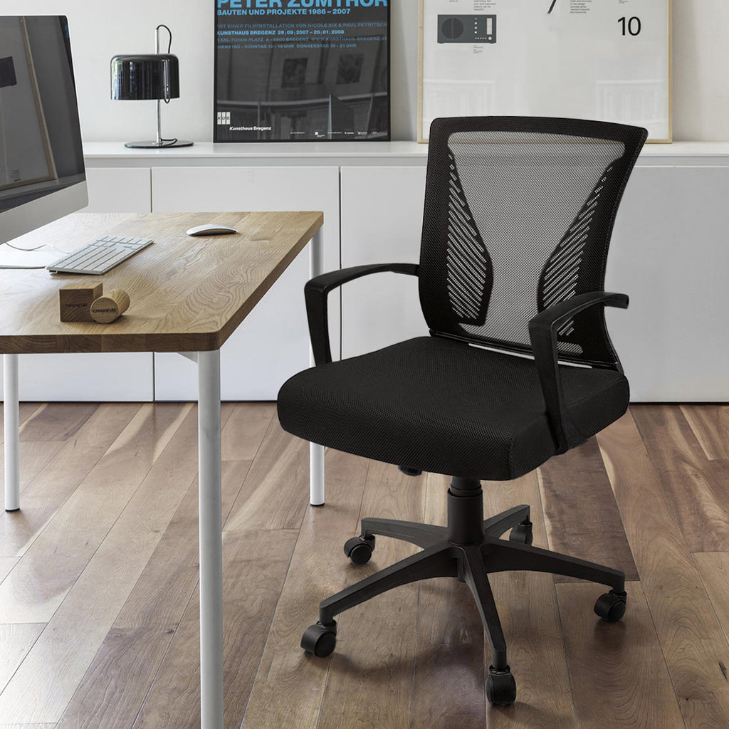 Set of two Homall Ergonomic Mid Again Mesh Workplace Chairs with Lumbar Help and Armrests, Swivel Desk Chairs for Pc Use